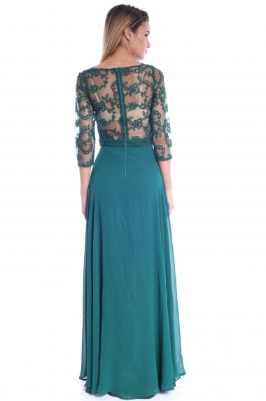 Rochie verde Roserry lunga din broderie si voal