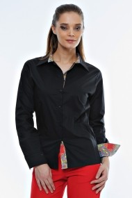 Camasa Crisstalus neagra din poplin, cu insertii de material printat digital