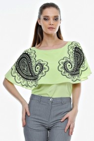 Bluza Crisstalus verde cu print digital, din vascoza