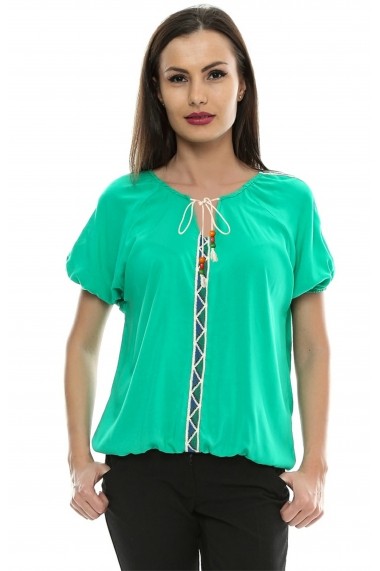 Bluza pentru femei Crisstalus Verde cu aplicatii de dantela brodata