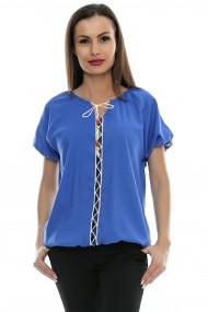 Bluza pentru femei Crisstalus Albastra cu aplicatii de dantela brodata