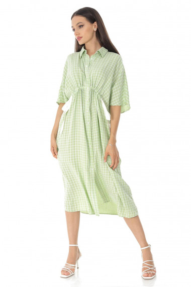 Rochie midi Roh Boutique oversize Roh DR4432 Verde Pal gen camasa cu snur in talie verde pal
