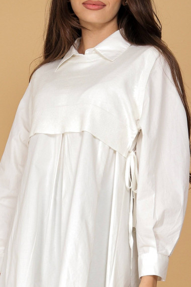Rochie scurta Roh Boutique Oversize Roh DR4497 Alba cu top tricotat alb