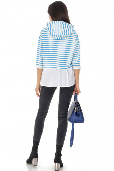Bluza Roh Boutique casual cu dungi Roh BR2569 Alba si Albastru cu gluga albastru