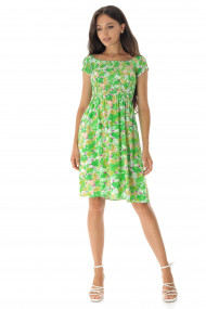 Rochie Roh Boutique verde cu imprimeu si maneci Bardot cu elastic - DR4592 verde