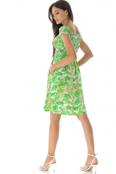 Rochie Roh Boutique verde cu imprimeu si maneci Bardot cu elastic - DR4592 verde