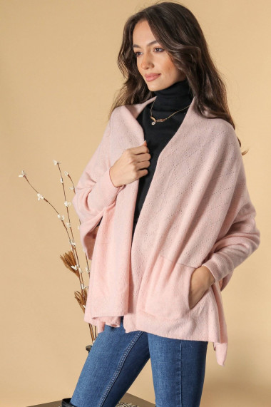Cardigan Roh Boutique cu amestec de lana Roz ROH BR2712 roz pudra