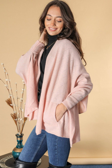 Cardigan Roh Boutique cu amestec de lana Roz ROH BR2712 roz pudra