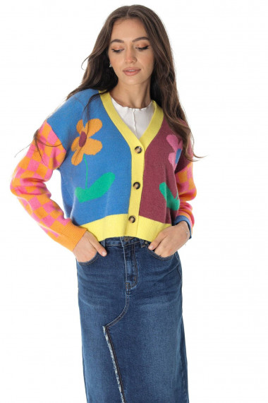 Cadigan Roh Boutique oversize multicolor cu imprimeu floral ROH BR2722 multicolor