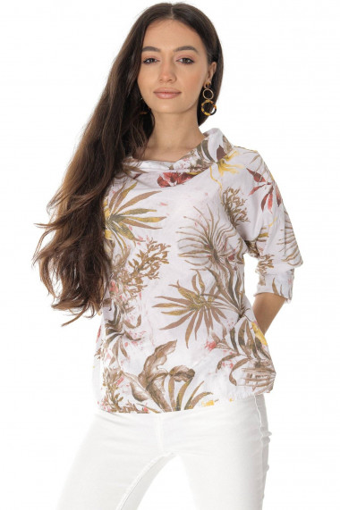 Bluza Roh Boutique oversize din bumbac cu imprimeu floral alba ROH BR2759 alb