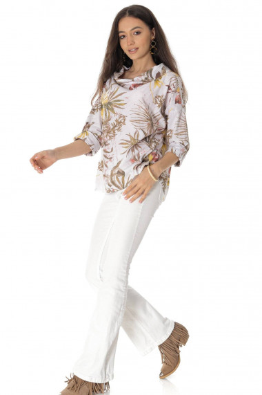 Bluza Roh Boutique oversize din bumbac cu imprimeu floral alba ROH BR2759 alb