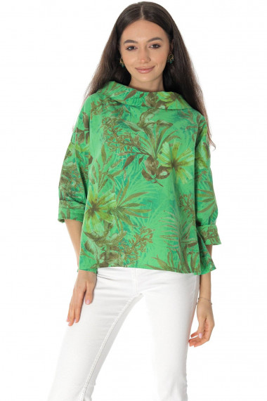 Bluza Roh Boutique oversize din bumbac cu imprimeu floral verde ROH Br2758 verde