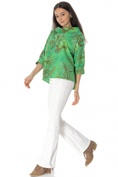 Bluza Roh Boutique oversize din bumbac cu imprimeu floral verde ROH Br2758 verde
