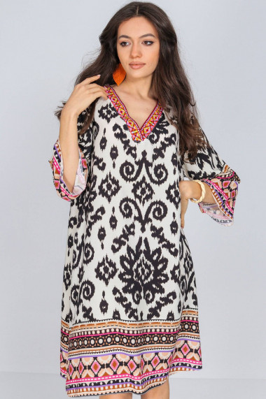 Caftan Roh Boutique oversize negru cu broederie ROH DR4664 negru