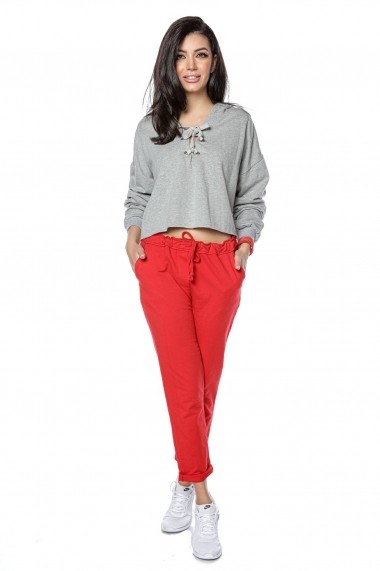 Pantaloni drepti Roh Boutique rosii, casual din bumbac - TR365 rosu