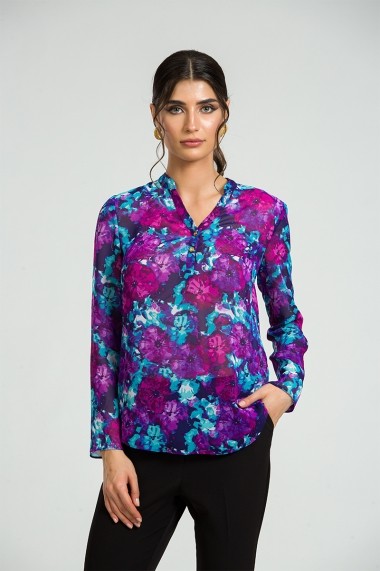 Bluza eleganta Dames cu guler tunica si nasturi DM182 floral