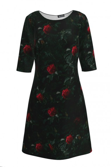 Rochie casual cu maneca imprimata digital trandafiri CMD160