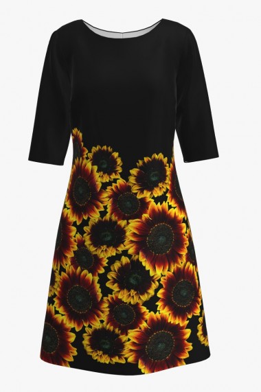 Rochie casual cu maneca imprimata digital floral Floarea Soarelui CMD206