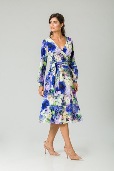 Rochie eleganta cu maneca lunga imprimata floral Anemone CMD235