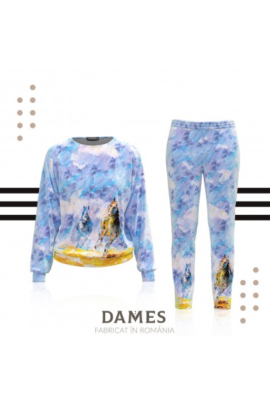 Pantaloni Dames bleu din catifea cu buzunare CMD436