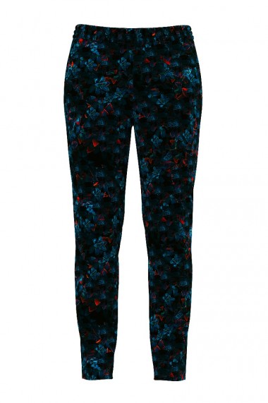 Pantaloni bleumarin cu print floral din catifea cu buzunare CMD464