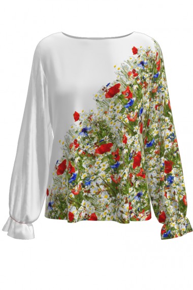Bluza Dames alba imprimata digital Flori de camp CMD529