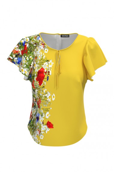 Bluza Dames galbena cu imprimeu Flori de camp CMD576