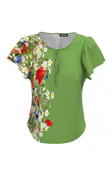 Bluza Dames verde cu imprimeu Flori de camp CMD577
