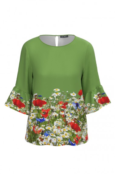 Bluza Dames verde cu imprimeu Flori de camp CMD599
