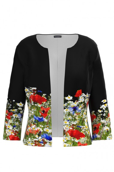 Sacou Dames negru cambrat imprimat Floral CMD641