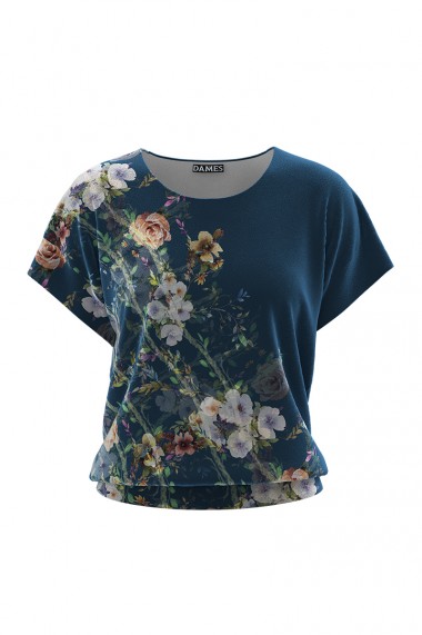 Bluza Dames din catifea cu imprimeu floral si maneca scurta CMD668
