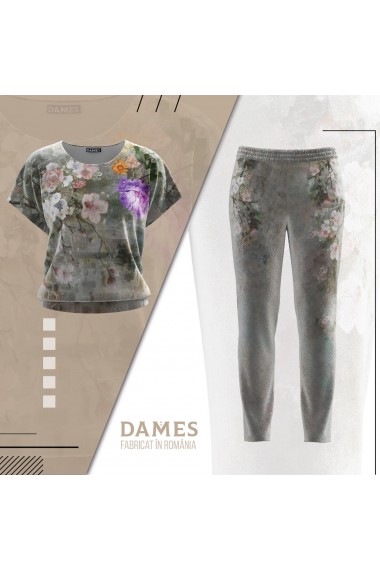 Pantaloni Dames din catifea cu buzunare si imprimeu floral CMD693