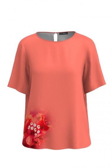 Bluza Dames roz de vara cu maneca scurta si imprimeu floral CMD759