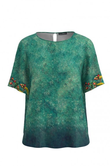 Bluza Dames verde de vara cu maneca scurta si imprimeu floral CMD763