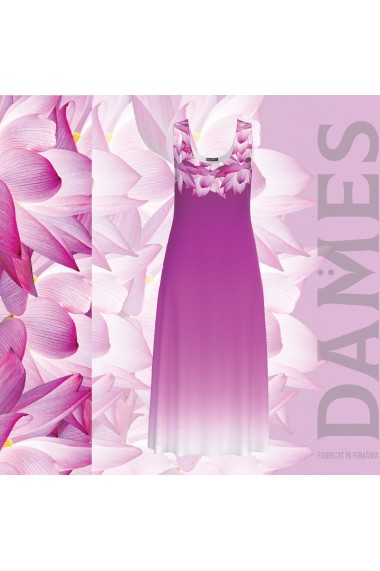 Rochie lunga casual de vara cu buzunare violet imprimata cu model floral CMD804