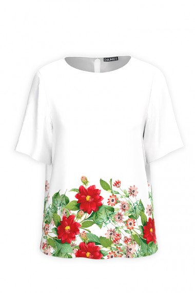 Bluza Dames alba de vara cu maneca scurta si imprimeu Floral CMD826