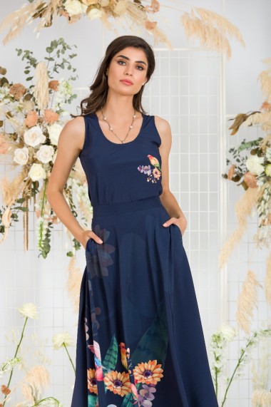 Fusta Dames lunga cu buzunare imprimata digital CMD845