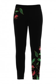Pantaloni negri cu print floral din catifea cu buzunare CMD856