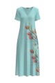 Rochie lunga casual de vara cu buzunare bleu imprimata cu model Floral CMD904