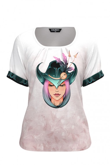Tricou Dames cu maneca scurta si imprimeu Zodia Sagetator CMD940