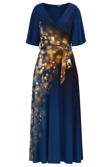 Rochie Dames albastra lunga eleganta de seara imprimata sclipiri CMD1110