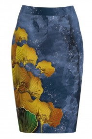 Fusta conica in nuante de albastru cu imprimeu floral CMD1129