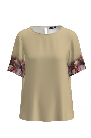 Bluza Dames bej de vara cu maneca scurta si imprimeu floral CMD1146