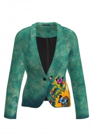 Sacou Dames verde cambrat imprimat Fluturi CMD1203