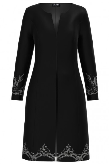 jacheta lunga Dames neagra imprimata cu model floral CMD1228
