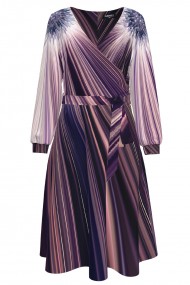 Rochie eleganta cu maneca lunga imprimata in nuante de mov CMD1267