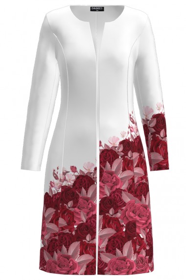 Jacheta de dama alba lunga imprimata trandafiri CMD1314