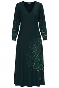 Rochie eleganta verde cu maneca lunga si imprimeu Floral CMD1325