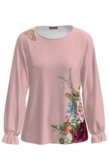 Bluza Dames roz cu maneca lunga imprimata cu model floral CMD1352