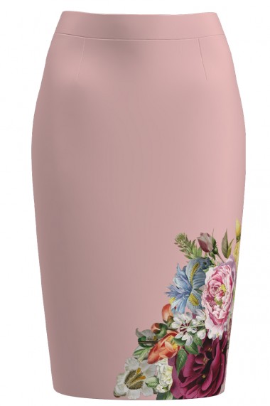 Fusta Dames conica roz cu imprimeu floral CMD1353